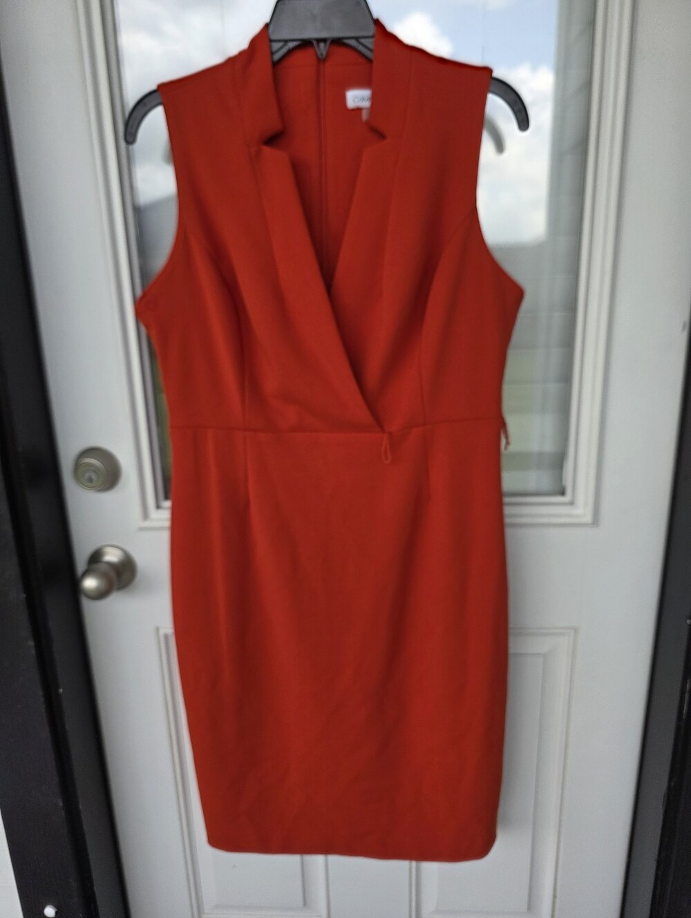 Calvin Klein Sheath Dress Women's 12P Red Sleeveless Surplice Career Office